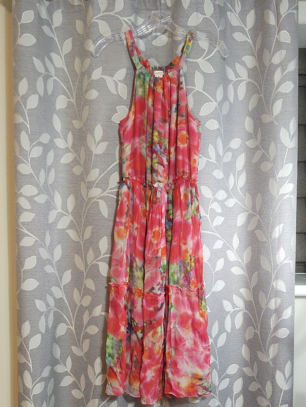 Sundance Watercolor Floral Halter Maxi Dress in Pink and Green